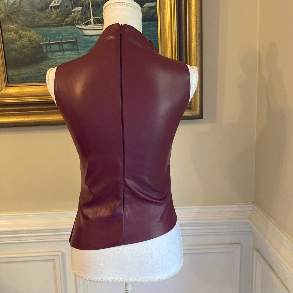 COMMENSE Burgundy Faux Leather High Neck Sleeveless Top NWT - Picture 6 of 11